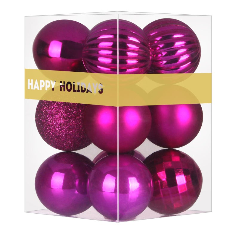 GameXcel Fuchsia 1.6"" Small Christmas Balls Christmas Tree Decoration Ornaments Shatterproof Hanging Balls for Birthday Halloween Holiday Wedding Decorations Set of 12pcs - Image 1
