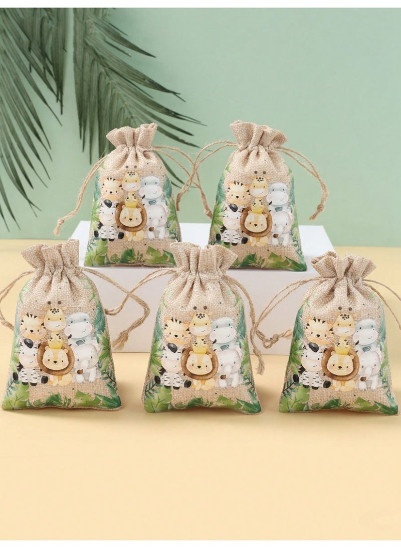 Fabric Bags for Gift and Candy Distributions for Birthday Parties and baby showers, 6 pieces with a Cute Animals paint - Image 4
