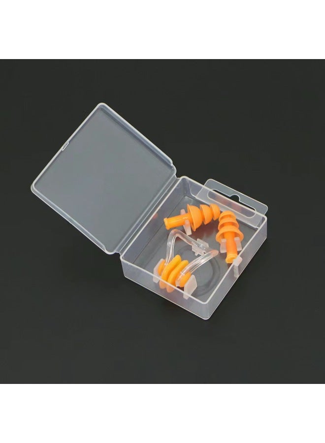 Generic Earplugs Nose Clip Silicone Boxed Nose Clip Earplugs Suit Swimming Equipment Supplies Children Adult Waterproof Swimming Special-Color:Orange - Image 1
