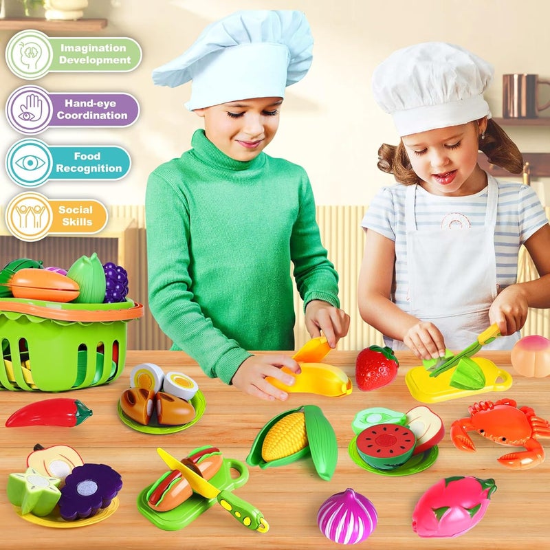 BAODLON 100 PCS Cutting Play Food Toy for Kids Kitchen, Pretend Food Kitchen Toys Accessories with 2 Baskets, Fake Food/Fruit/Vegetable, Christmas Birthday Gifts for 2 3 4 5 Years Old Toddlers Boys Girls - Image 5