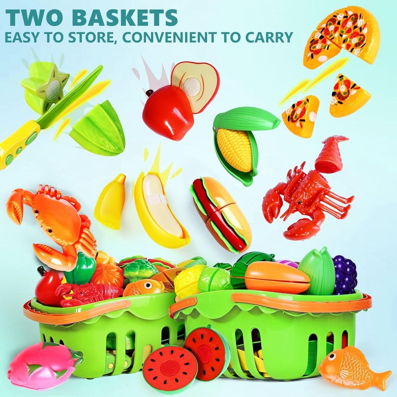 BAODLON 100 PCS Cutting Play Food Toy for Kids Kitchen, Pretend Food Kitchen Toys Accessories with 2 Baskets, Fake Food/Fruit/Vegetable, Christmas Birthday Gifts for 2 3 4 5 Years Old Toddlers Boys Girls - Image 4