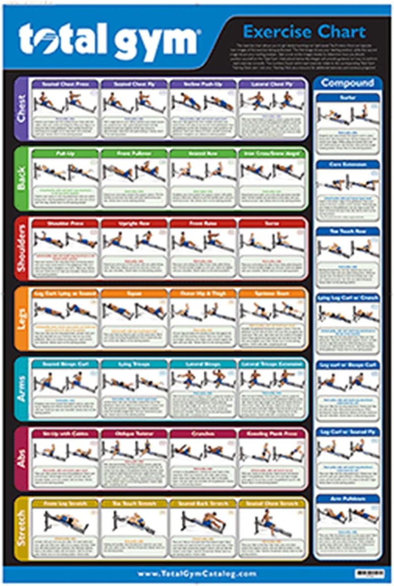Total Gym ملصق مخطط التمارين 24" × 36" مع 35 تمرين في فئات متعددة، دليل سريع وعلامة مرجعية وزينة، أسود، عبوة واحدة - Image 1