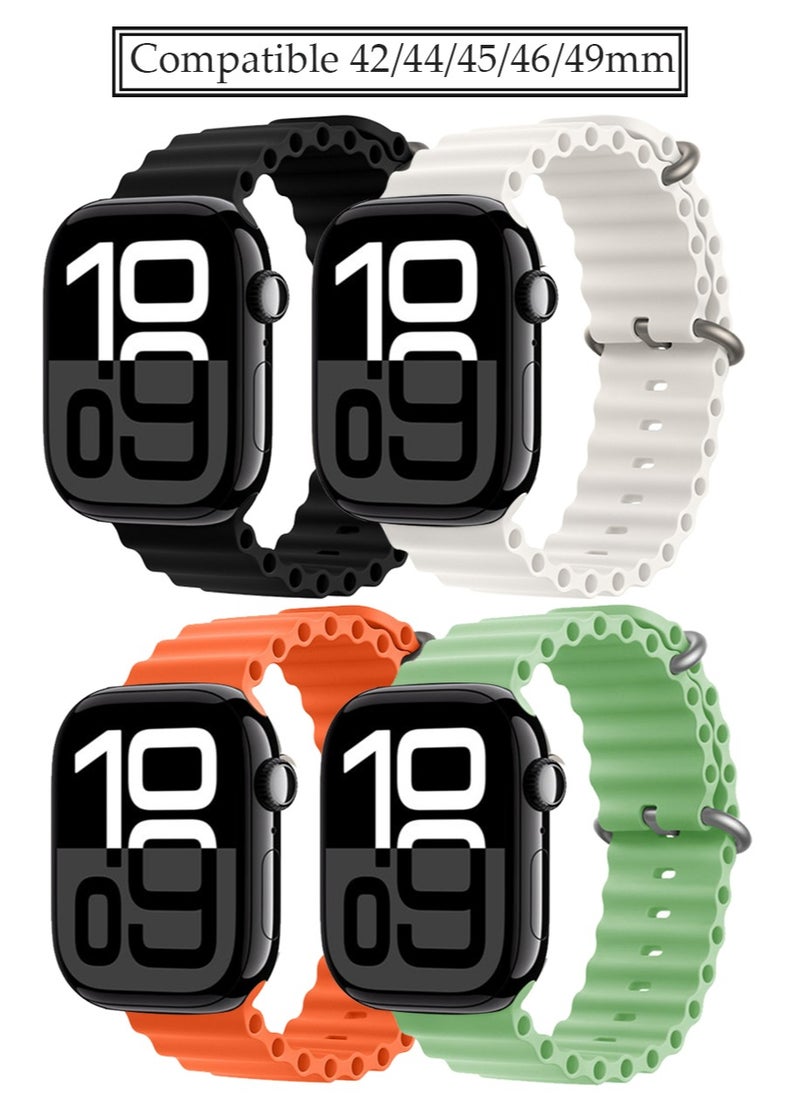 IINE 4 Pack Silicone Ocean Band for Apple Watch Series 10,Soft Silicone Waterproof Strap Wristbands Compatible with iWatch Apple Watch Series 10 49mm 46mm 45mm 44mm 42mm Women Men  - Image 1