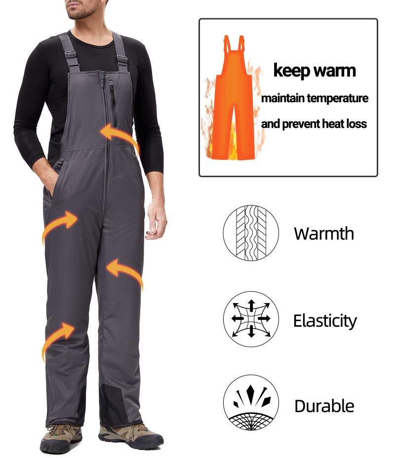BenBoy Mens Snow Bibs Ski Pants Softshell Waterproof Insulated Ripstop Snowboarding Overalls Winter,HXK8018M-Grey1-XL - Image 1