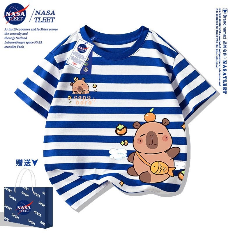 Nasa Co-Branded Kapibalakatone Cotton Short-Sleeved New Arrival All-Match Crewneck Base Shirt Trendy Brand T-Shirt For Boys And Girls - Image 1