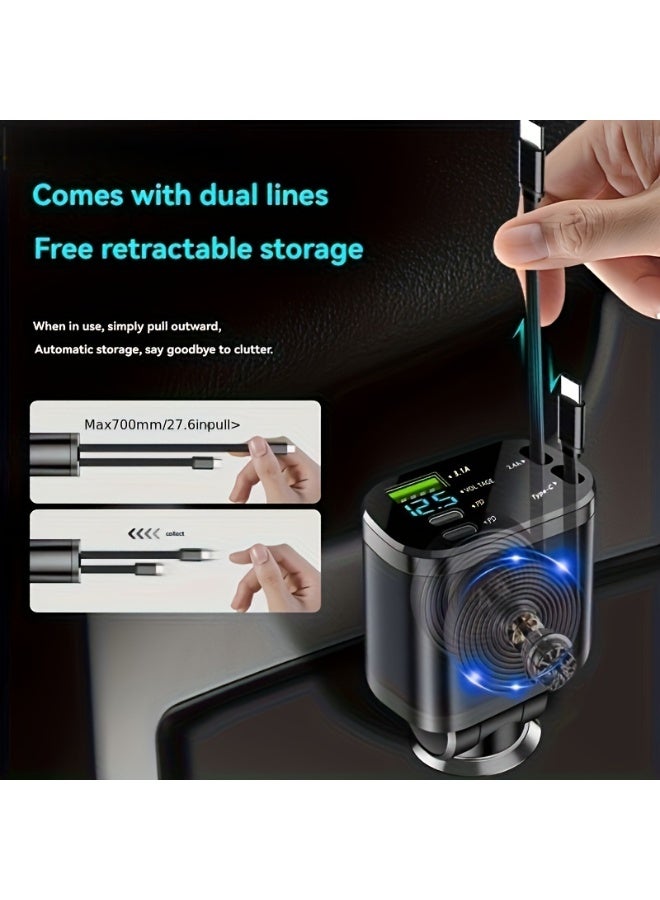 شاحن سيارة ذكي M4 5 في 1 مع كابلي تايب سي قابلين للسحب، ومنافذ USB-C و USB-A، وشاشة رقمية - Image 5