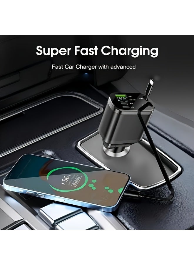 شاحن سيارة ذكي M4 5 في 1 مع كابلي تايب سي قابلين للسحب، ومنافذ USB-C و USB-A، وشاشة رقمية - Image 4