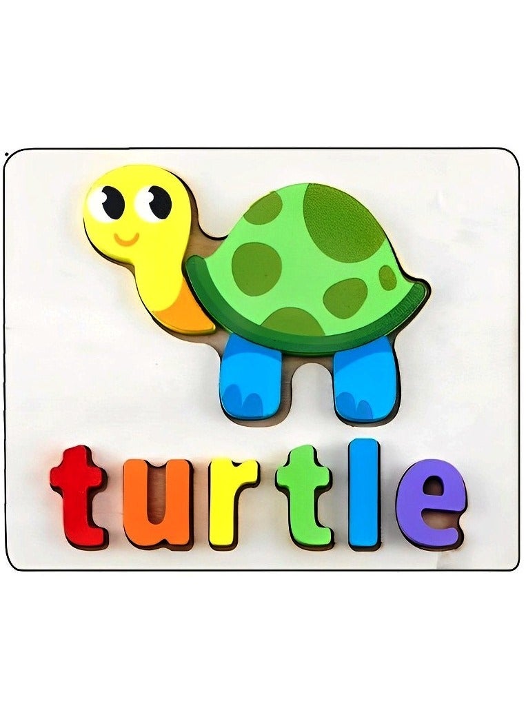 Colorful Wooden 3D Puzzles, Shape Design with Names, Teacher Parents Early Learning Support Tools, Attractive Colors and Patterns, Montessori Motor Skill Develop Toys, Ideal Kids Gift (Turtle Shape) - Image 1