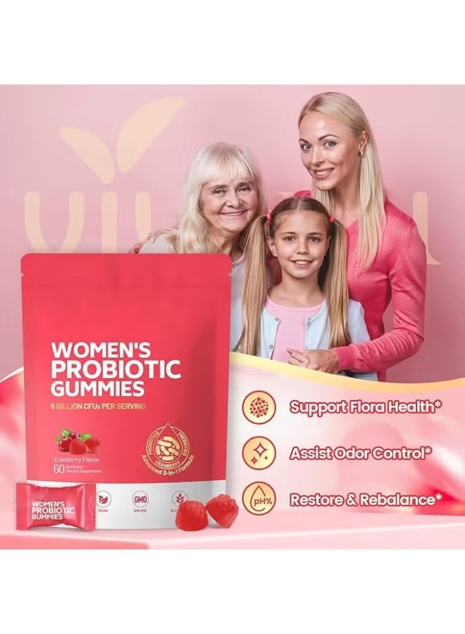 Day Wins Women's Probiotic Gummies, Women Probiotic, Feminine Balance pH Gummies for Healthy Odor, Yeast Balance & Flora + Vitamin C for Immune Support -Cranberry Probiotics 60 Gummies - Image 3