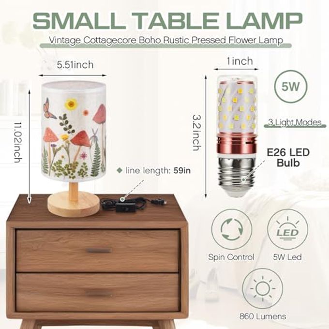 Hortsun Pressed Flower Vintage Table Lamp, Cottagecore Boho Rustic Night Light, Gift Box Packed Decorative Lamp for Bedroom Living Room Office, Ideal Gift for Women on Mother's Day - Image 5