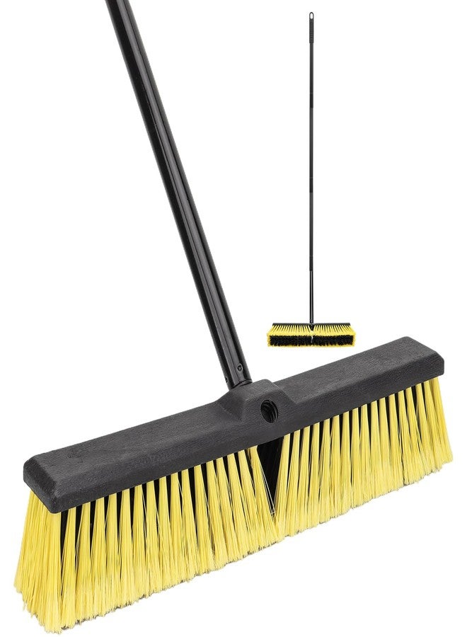 BeiLan 18 Inches Push Broom Outdoor- Heavy Duty Commercial Broom with 64.5" Long Handle and Stiff Bristles for Patio Garage Deck Concrete Wood Stone Tile Driveway Yard Warehouse Shop Floor Cleaning - Image 1