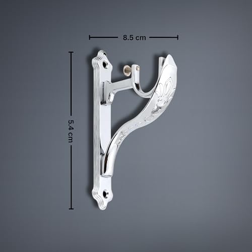GLOXY ENTERPRISE Aluminium Double Diamond Curtain Brackets Parda Holders with Support Fittings 1 Inch Rod Pocket Finials Designer Door and Window (Silver 4 Pair) - Image 4