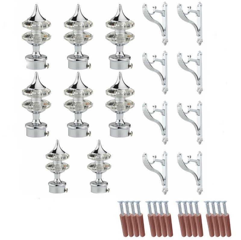 GLOXY ENTERPRISE Aluminium Double Diamond Curtain Brackets Parda Holders with Support Fittings 1 Inch Rod Pocket Finials Designer Door and Window (Silver 4 Pair) - Image 1