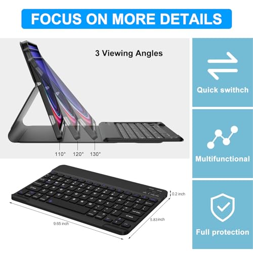 SENGBIRCH Keyboard Case for Samsung Galaxy Tab S10 FE/S9 FE 10.9-inch, Galaxy Tab S9 11-inch Case with Keypad, Smart Cover for Galaxy Tab S9 fe Keyboard, S Pen Holder&Charging Folio for S10FE 2025/S9FE, Black - Image 4