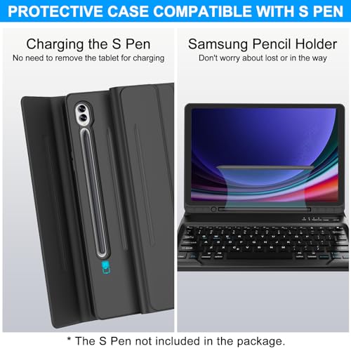 SENGBIRCH Keyboard Case for Samsung Galaxy Tab S10 FE/S9 FE 10.9-inch, Galaxy Tab S9 11-inch Case with Keypad, Smart Cover for Galaxy Tab S9 fe Keyboard, S Pen Holder&Charging Folio for S10FE 2025/S9FE, Black - Image 5