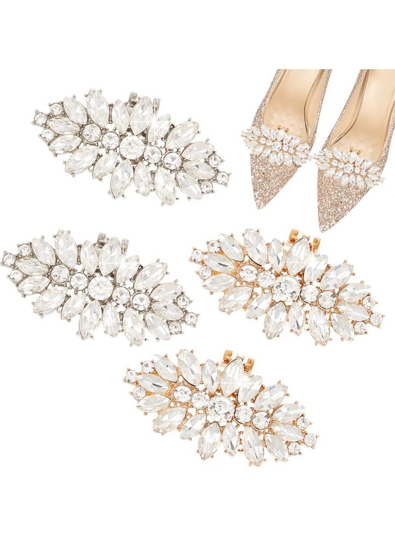 2 Pairs Shoe Clips, 2 Colors Crystal Rhinestones Wedding Party Prom Shoe Clips Buckles Decorations for Women (Golden/Platinum) - Image 1