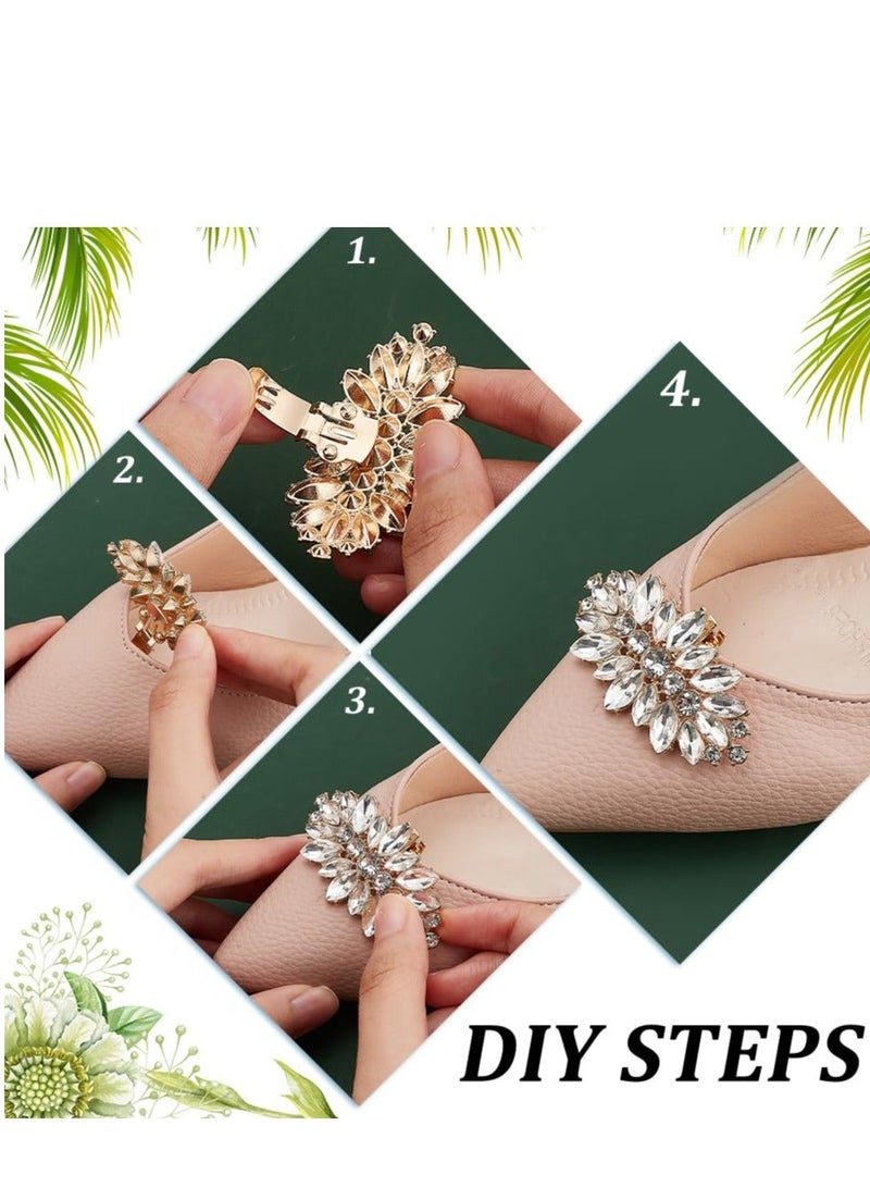 2 Pairs Shoe Clips, 2 Colors Crystal Rhinestones Wedding Party Prom Shoe Clips Buckles Decorations for Women (Golden/Platinum) - Image 4