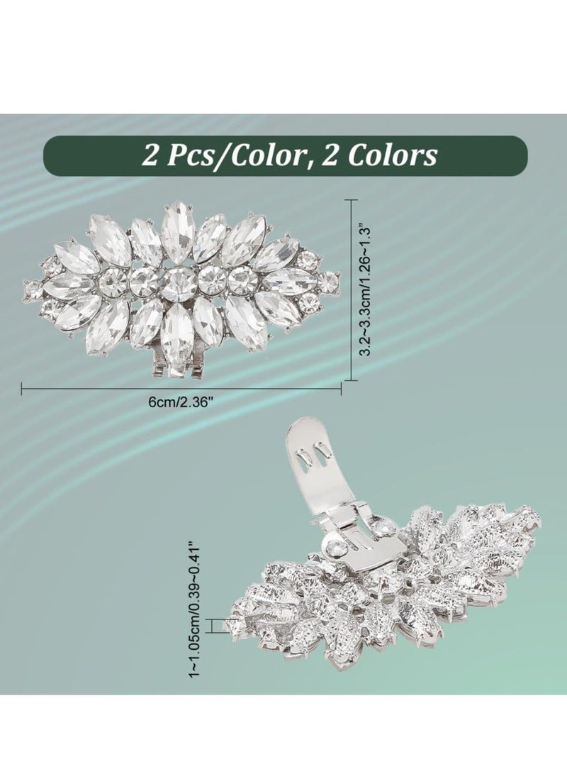 2 Pairs Shoe Clips, 2 Colors Crystal Rhinestones Wedding Party Prom Shoe Clips Buckles Decorations for Women (Golden/Platinum) - Image 2