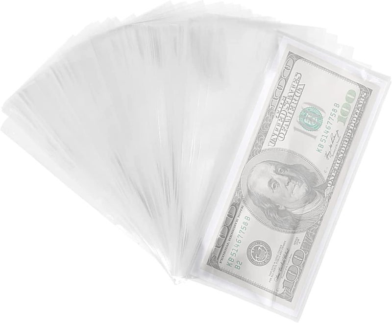 YASUOA 100 Pieces Clear Paper Money Holder, Paper Money Sleeves, Bill Protector Bag, Money Collection Display Case, Album Banknotes Currency Collection Sleeves (Only Plastic Bag) - Image 3