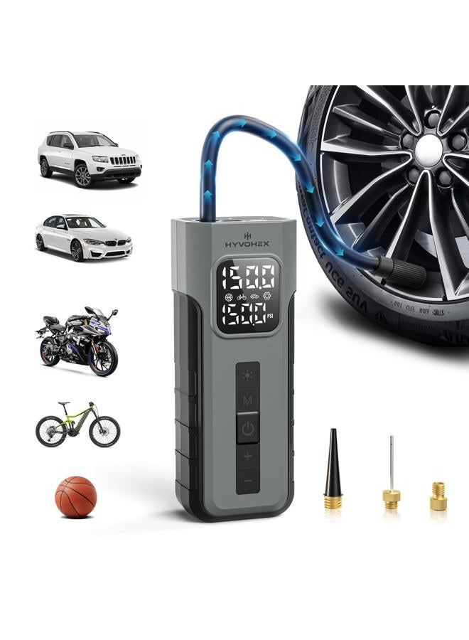 HYVOHEX Tire Inflator Portable Air Compressor, 1 Min Fast Inflation Cordless Bike Pump with Digital Pressure Gauge LED Light, 150 PSI Electric Air Pump for Car Tires, Bicycle, Motorcycle, Ball - Image 1