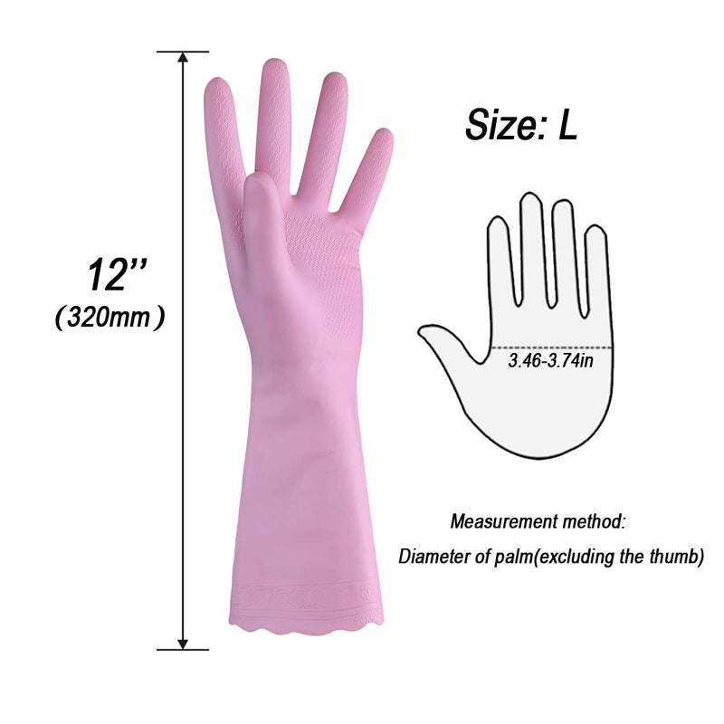 HSL Household Cleaning Gloves - Reusable Kitchen Dishwashing Gloves with Latex Free, Cotton lining, Waterproof, Non-Slip (Large, 2 Pairs) - Image 2