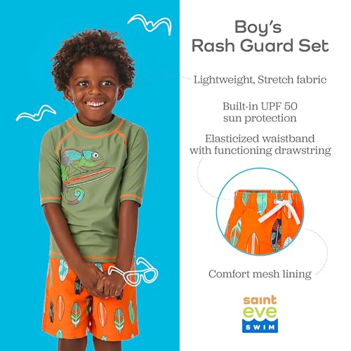 Sainteve Saint Eve Toddler and Kids Swim Rash Guard UPF 50 Sun Protection 2-Piece Set for Boys and Girls - Chameleon, 6 - Image 4