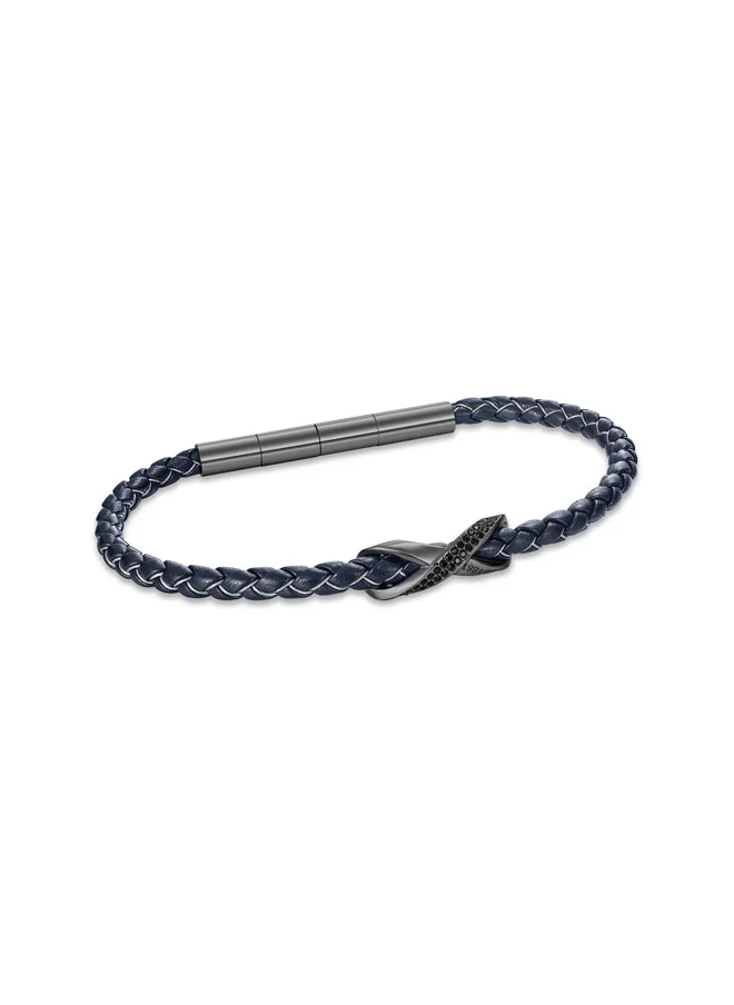 CERRUTI 1881 Franco Grey and Navy Blue Leather Bracelet