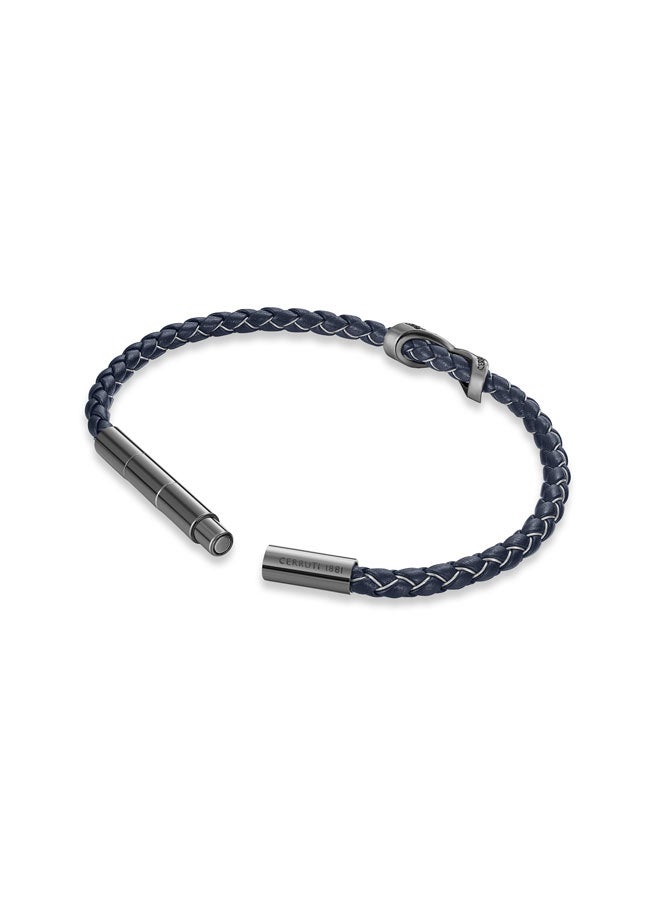 CERRUTI 1881 Franco Gunmetal Stainless Steel and Navy Blue Leather Braided Bracelet for Men 180mm - Image 3