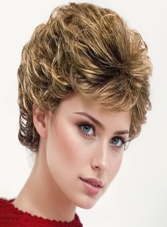 GNIMEGIL Short Hair Styles for Women Over 50 Curly Short Brown Wig with Bangs Haircuts Daily Wear Grandma Mother Gifts - Image 1