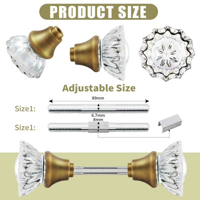 newliplace 1 Pack Glass Door Knobs Interior Mortise Lock Replacement Set with Spindle, Vintage Crystal Door Knobs for Replacing Broken Old Antique Lock Sets on Interior Door, Antique Brass Finish - Image 2