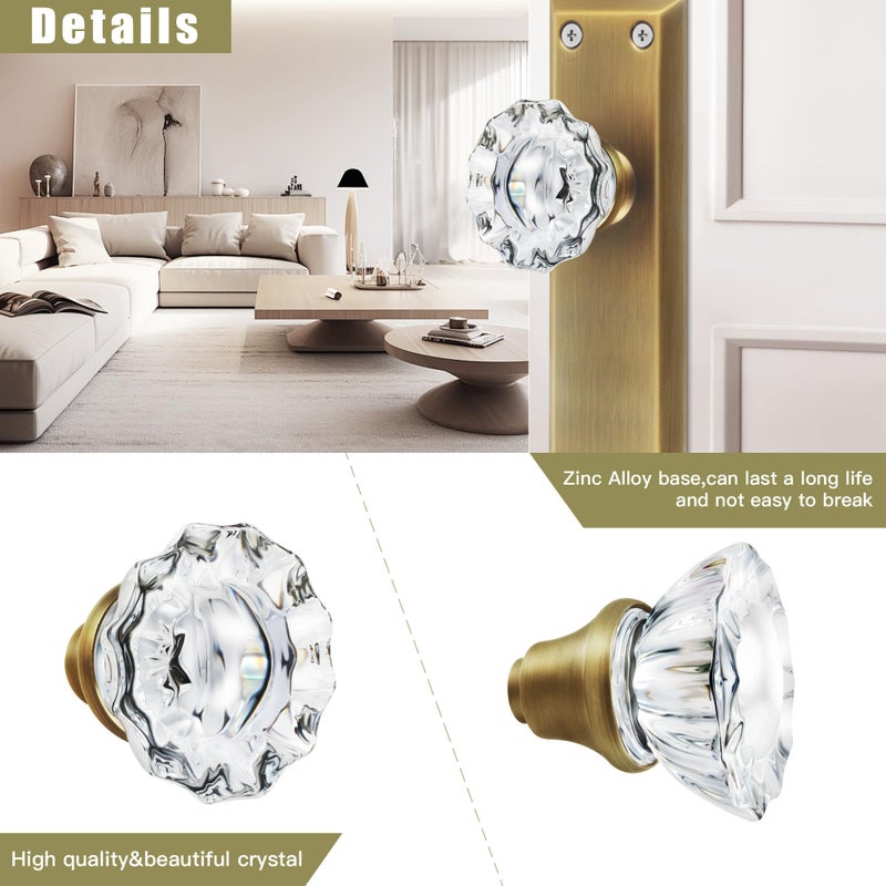 newliplace 1 Pack Glass Door Knobs Interior Mortise Lock Replacement Set with Spindle, Vintage Crystal Door Knobs for Replacing Broken Old Antique Lock Sets on Interior Door, Antique Brass Finish - Image 3