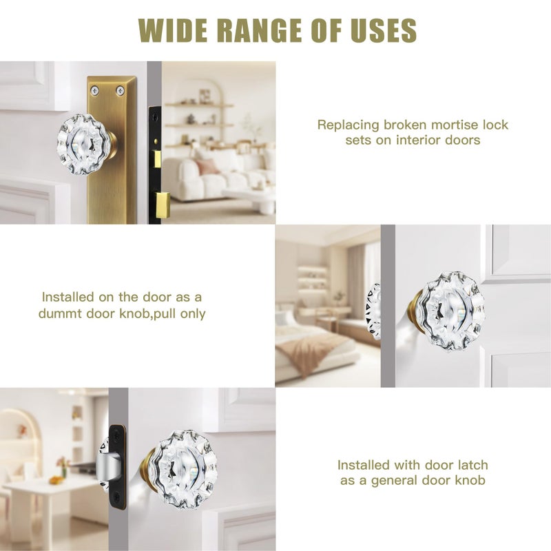 newliplace 1 Pack Glass Door Knobs Interior Mortise Lock Replacement Set with Spindle, Vintage Crystal Door Knobs for Replacing Broken Old Antique Lock Sets on Interior Door, Antique Brass Finish - Image 5