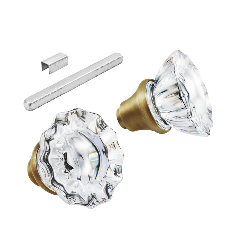 newliplace 1 Pack Glass Door Knobs Interior Mortise Lock Replacement Set with Spindle, Vintage Crystal Door Knobs for Replacing Broken Old Antique Lock Sets on Interior Door, Antique Brass Finish - Image 1