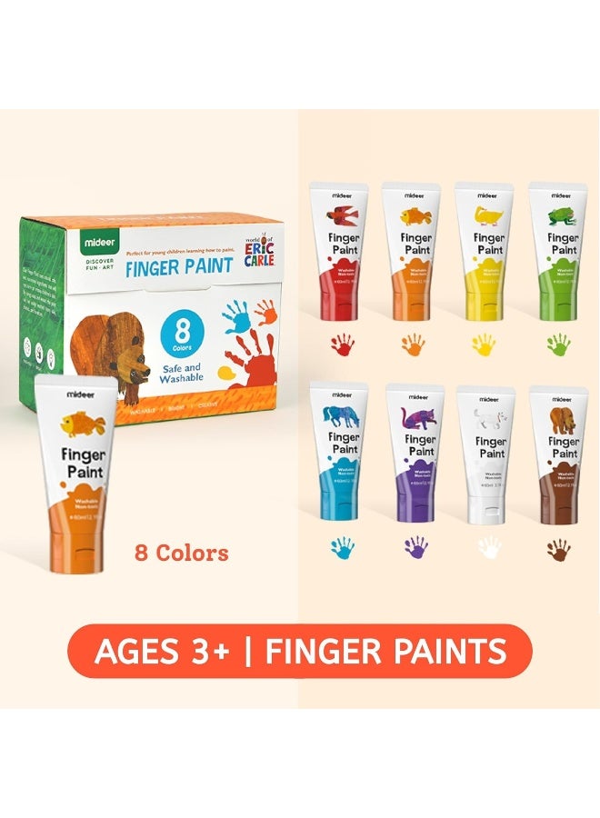 Mideer Finger Paint Set 8 Colors – Washable Non Toxic Finger Paints for Toddlers Age 3+, My First Fingerpaint Kit for DIY Art Crafts, Creative Sensory Painting Supplies for Kids - Image 1