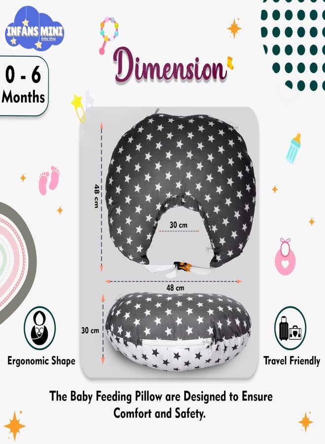 Infans Mini Baby Feeding Pillow Cotton|Maternity Feeding Pillow Portable & Adjustable|Nursing Pillow for Mother and New Born Baby (Star Grey) - Image 4