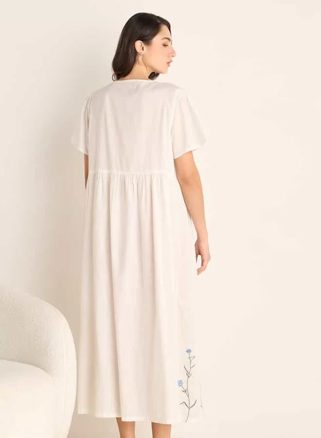 Splash FAV Embroidered Night Dress with Round Neck and Short Sleeves