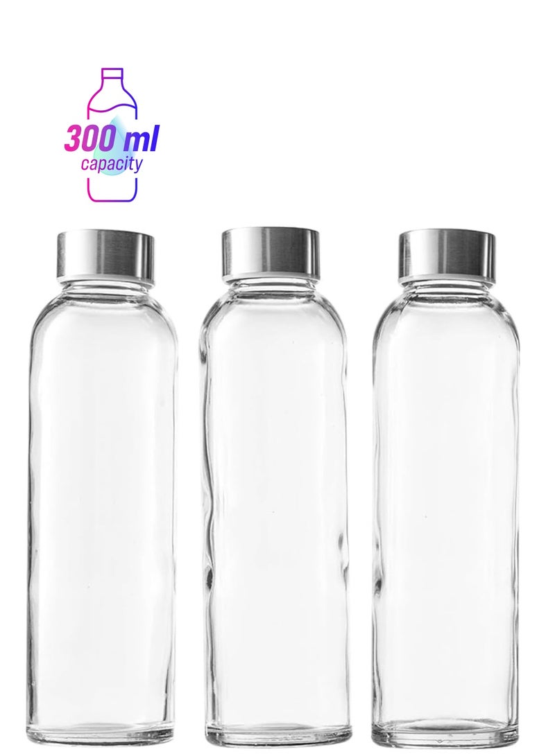 Luxoraq 300ml Glass Juice Bottles with Leakproof Stainless Steel Lids - BPA-Free, Wide Mouth 10oz Bottles for Smoothies, Juices, Infused Water - Reusable & Portable (Pack of 3) - Image 1