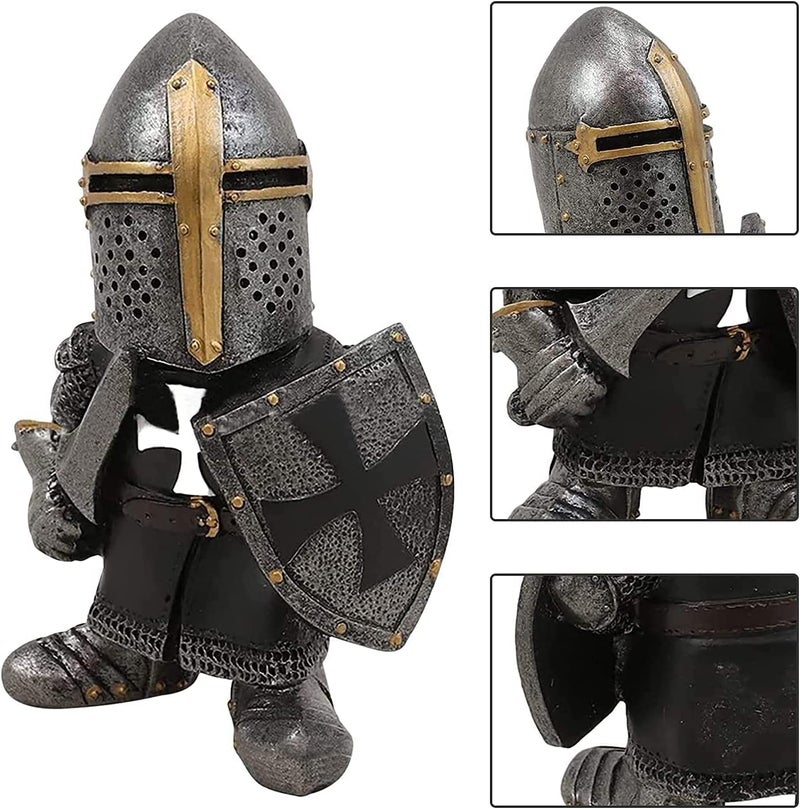 CAFELE Knight Gnomes Guard Garden Statues 2021 Christmas Guardians Gnomes, Renaissance Medieval Cross Templar Crusader Figurine, Armor Miniature European Knights Sculpture for Yard Lawn Art Decor (8 pcs) - Image 4
