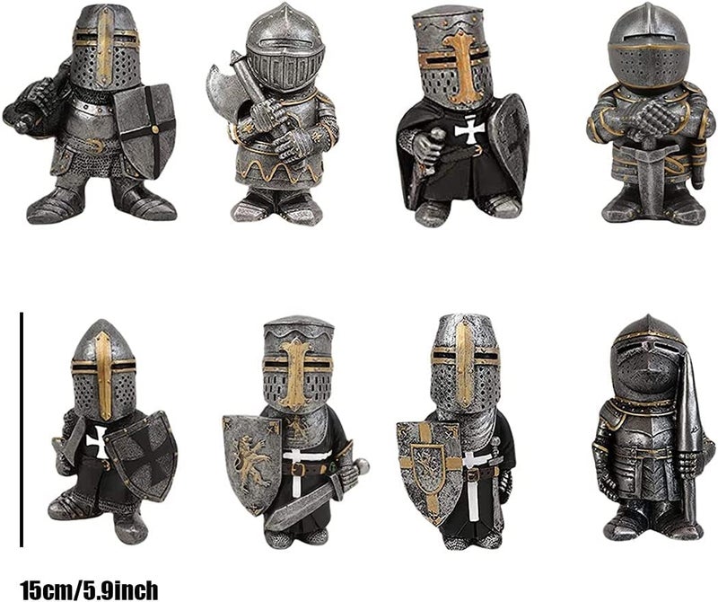 CAFELE Knight Gnomes Guard Garden Statues 2021 Christmas Guardians Gnomes, Renaissance Medieval Cross Templar Crusader Figurine, Armor Miniature European Knights Sculpture for Yard Lawn Art Decor (8 pcs) - Image 3