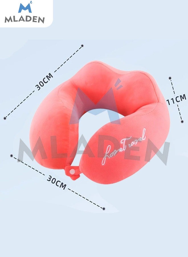 MLADEN وردي وسادة الرقبة من الذاكرة الحرارية للسفر مع دعم للرأس بزاوية ٣٦٠ درجة، مريحة وخفيفة الوزن، مثالية - Image 2