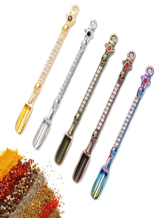 Asanta 5 PCS Mini Spoons, Small Shovel Spoons, 3.22 Inch Metal Tiny Spoon for Spices, Salt, Sugar, Pepper (Skull, Multicolor) - Image 1