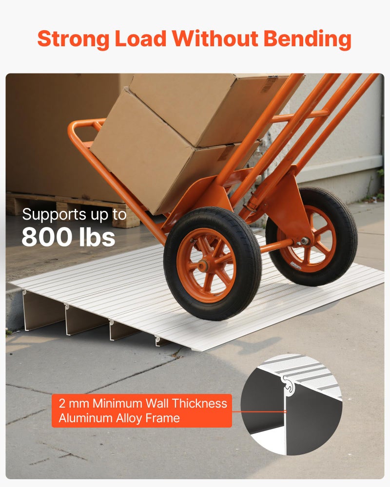 VEVOR Door Threshold Ramp 4â€˜â€™ Rise Aluminum Alloy Threshold Ramp Rated 800 lbs Load Capacity, Handicap Ramps for Home Steps for Wheelchair, Scooters, Power Chairs, Walkers, Bicycle, Tricycle - Image 3