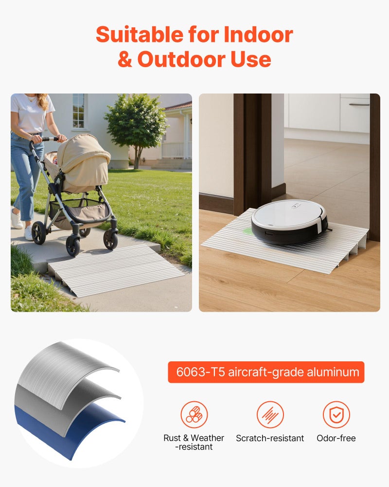 VEVOR Door Threshold Ramp 4â€˜â€™ Rise Aluminum Alloy Threshold Ramp Rated 800 lbs Load Capacity, Handicap Ramps for Home Steps for Wheelchair, Scooters, Power Chairs, Walkers, Bicycle, Tricycle - Image 4