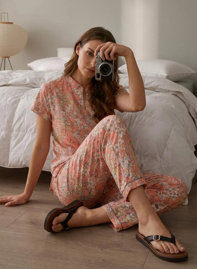 Mish Peach Floral Cotton Top and Pyjama Set