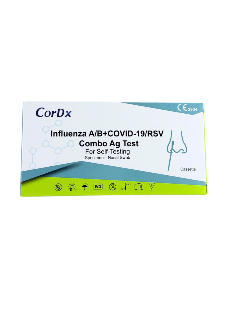 CorDx TyFast Flu A/B & Covid 19 Multiplex Rapid Test, 15 Mins at Home, 4 in 1 Combo Kit, 1 Test