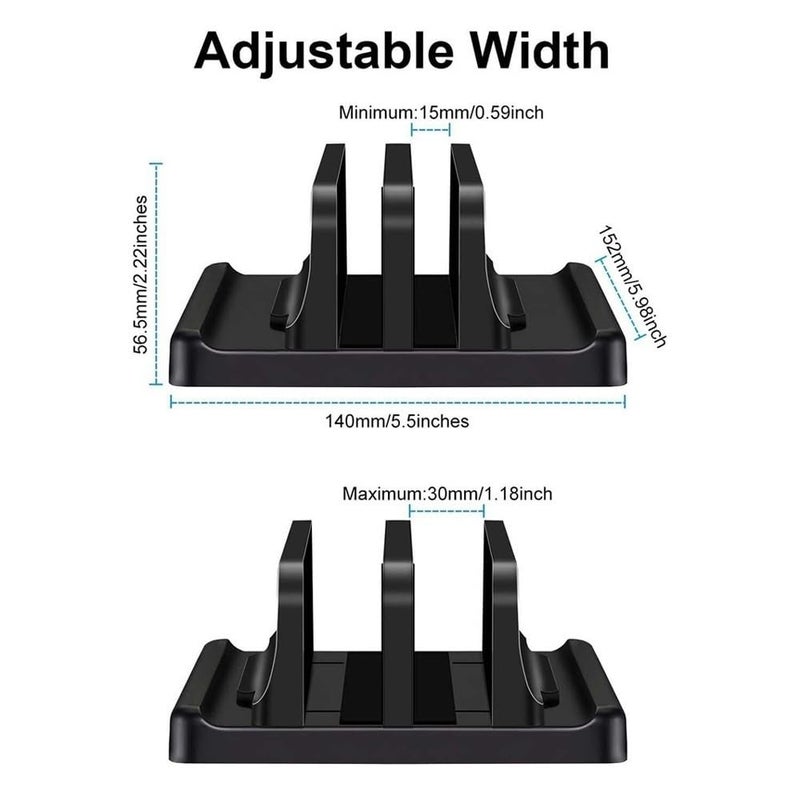 Large Adjustable Vertical Laptop Stand Holder Space Saving Desk Organizer Black - Image 3