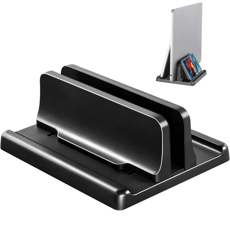 Large Adjustable Vertical Laptop Stand Holder Space Saving Desk Organizer Black - Image 2