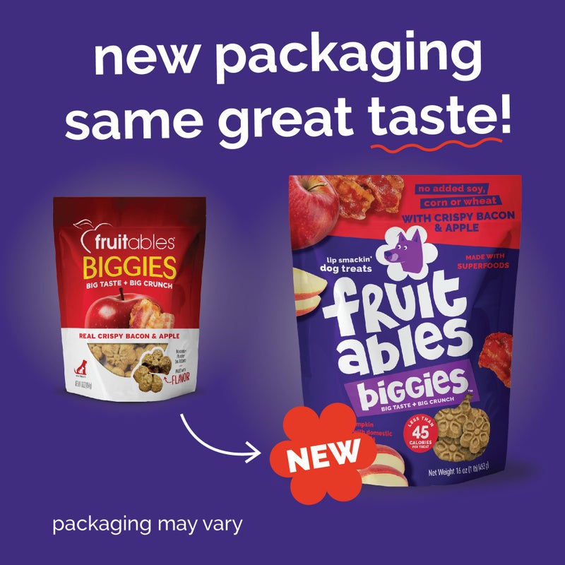Fruitables Biggies Dog Biscuits, Healthy Treats for Dogs, Pumpkin Doggie Biscuits, Crunchy Treats, Made Without Wheat, Corn and Soy, Made in The USA, Crispy Apple and Bacon Flavor, 16oz - Image 2