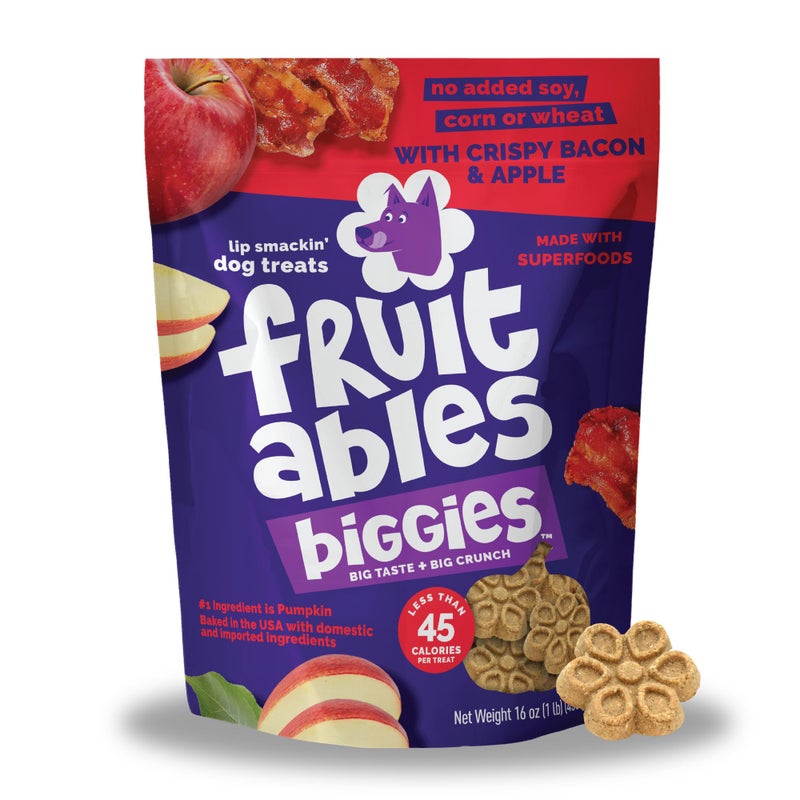 Fruitables Biggies Dog Biscuits, Healthy Treats for Dogs, Pumpkin Doggie Biscuits, Crunchy Treats, Made Without Wheat, Corn and Soy, Made in The USA, Crispy Apple and Bacon Flavor, 16oz - Image 1