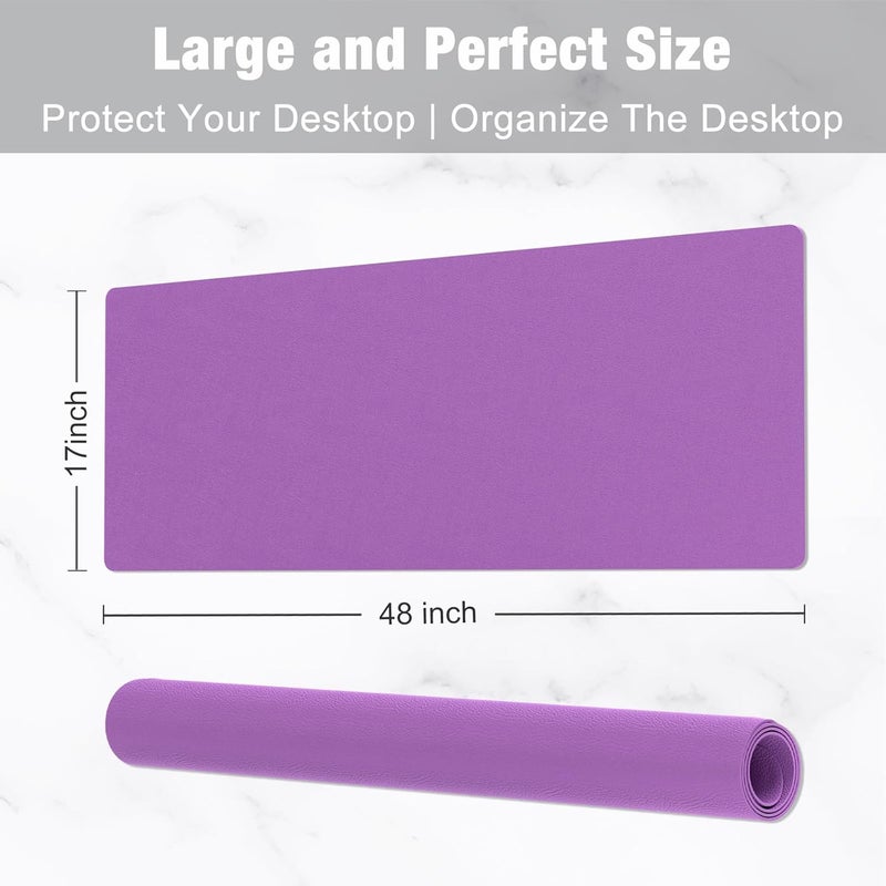 Hsurbtra Desk Pad, 48" x 17" PU Leather Desk Mat, XXXL Extended Mouse Pad, Waterproof Desk Blotter Protector, Ultra Thin Large Laptop Keyboard Mat, Non-Slip Desk Writing Pad for Office Home, Purple - Image 3